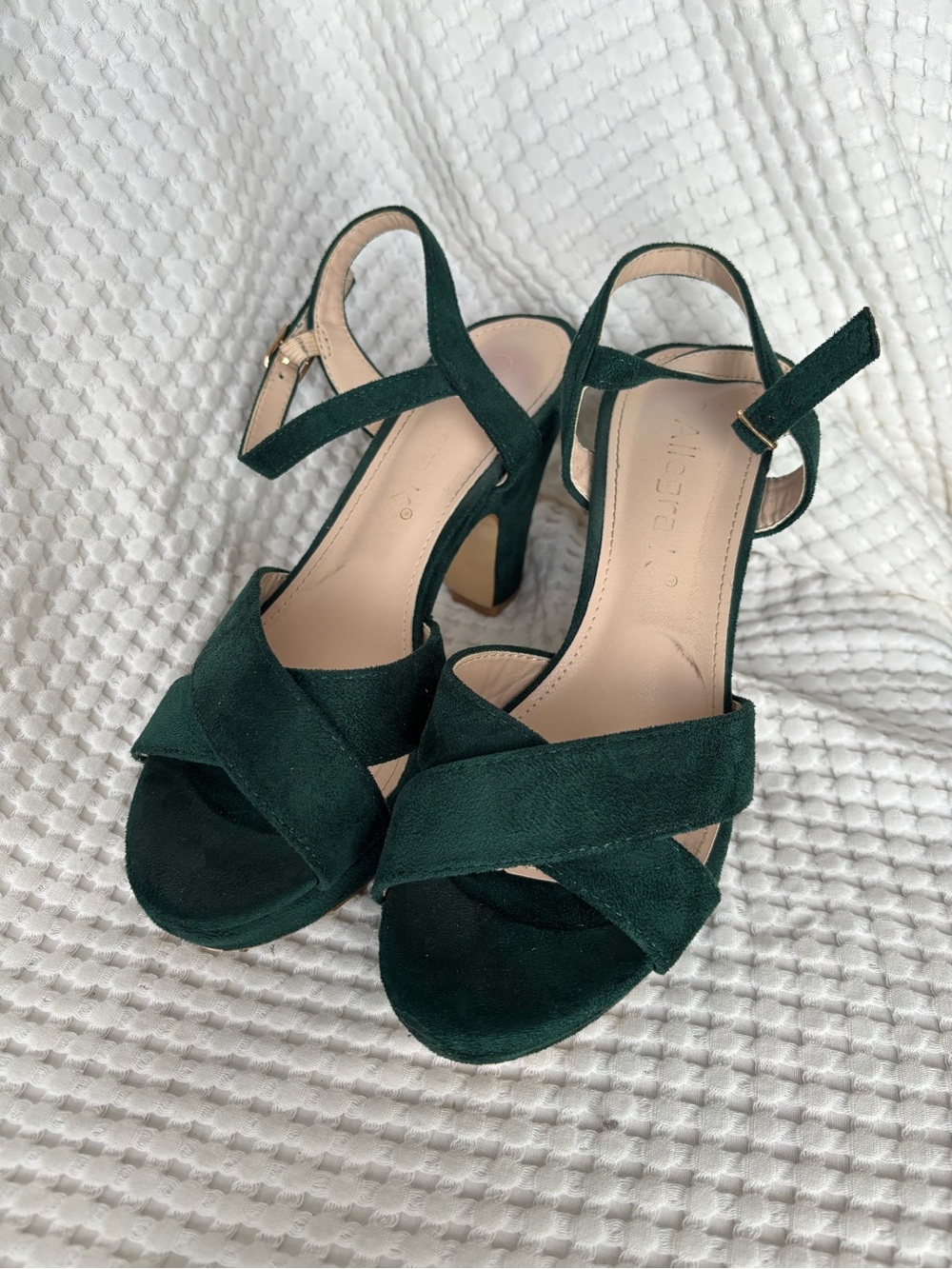 Allegra K Women's Dark Green Suede Cross-Strap Heeled Sandals